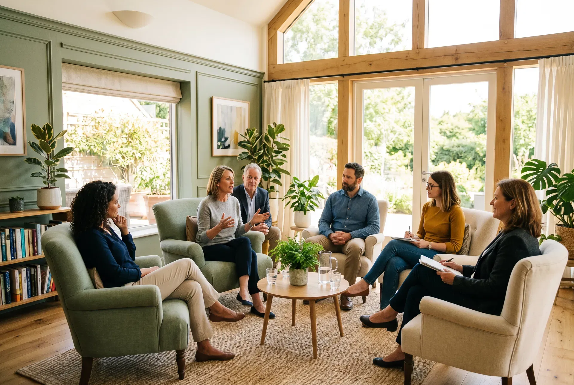 A comfortable group room designed for connection and reflection